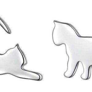 925 Sterling Silver Cute Animal Cat Stud Earrings for Women Birthday Gift Cat Lo
